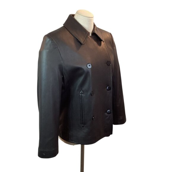 Lauren Ralph Lauren Womens Petite Medium Double-Breasted Leather Jacket Black - Picture 6 of 12